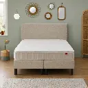 Lit Boxspring Epeda de 160 x 200 cm composé d'un double sommier de 80 x 200 cm Déco 14 / un matelas Classic 100 de 160 x 200 cm / une tête de lit douceur de 160 x H 120 cm / un jeu de pied cylindrique dôme vernis bois clair 