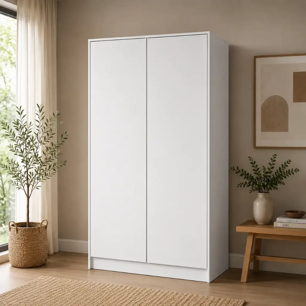 [IMP] Dressing coloris blanc en aggloméré mélamine - 2 portes - dimensions : L 103 x P 60 x H 201 cm 